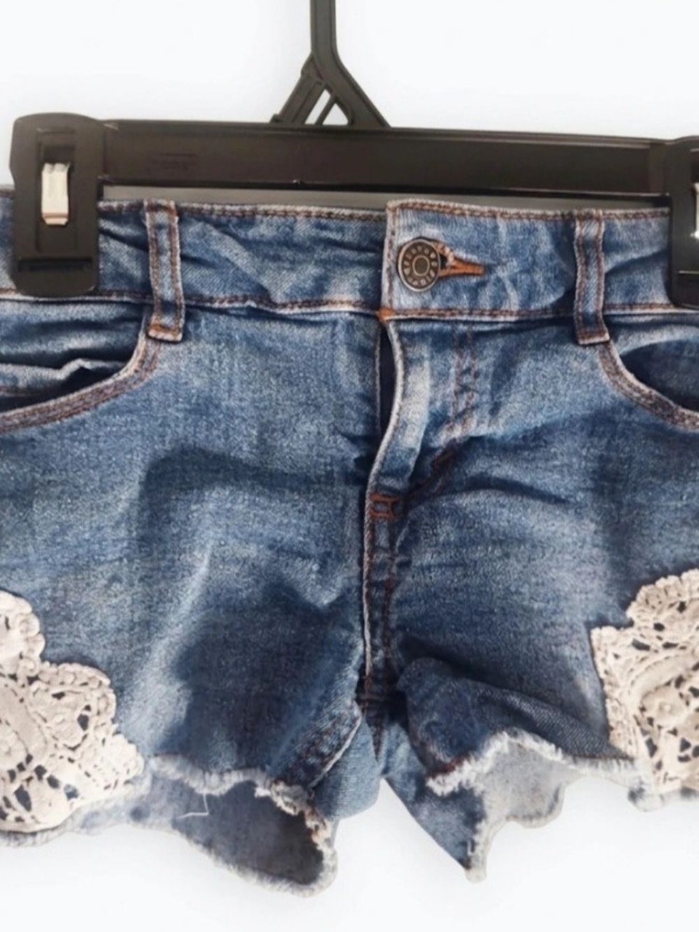 Blue Denim Crochet-Trim Girl’s Shorts